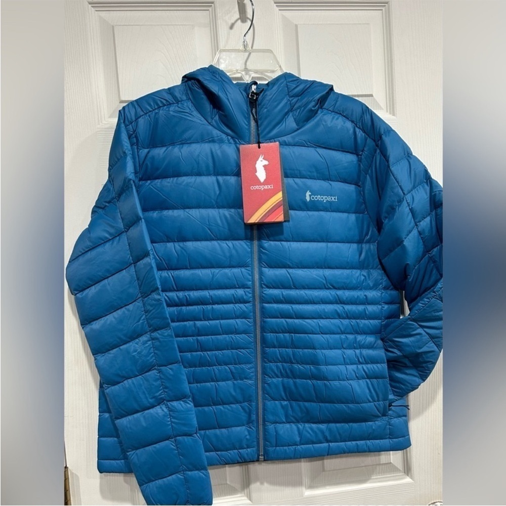 Cotopaxi Women's Large Fuego Hooded Down Jacket Puffer Lake Blue Aqua NWT